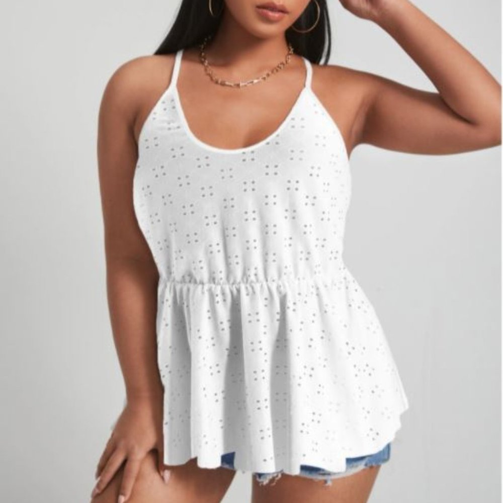 Plus Eyelet Embroidery Ruffle Hem Cami Top - Picture 3 of 3